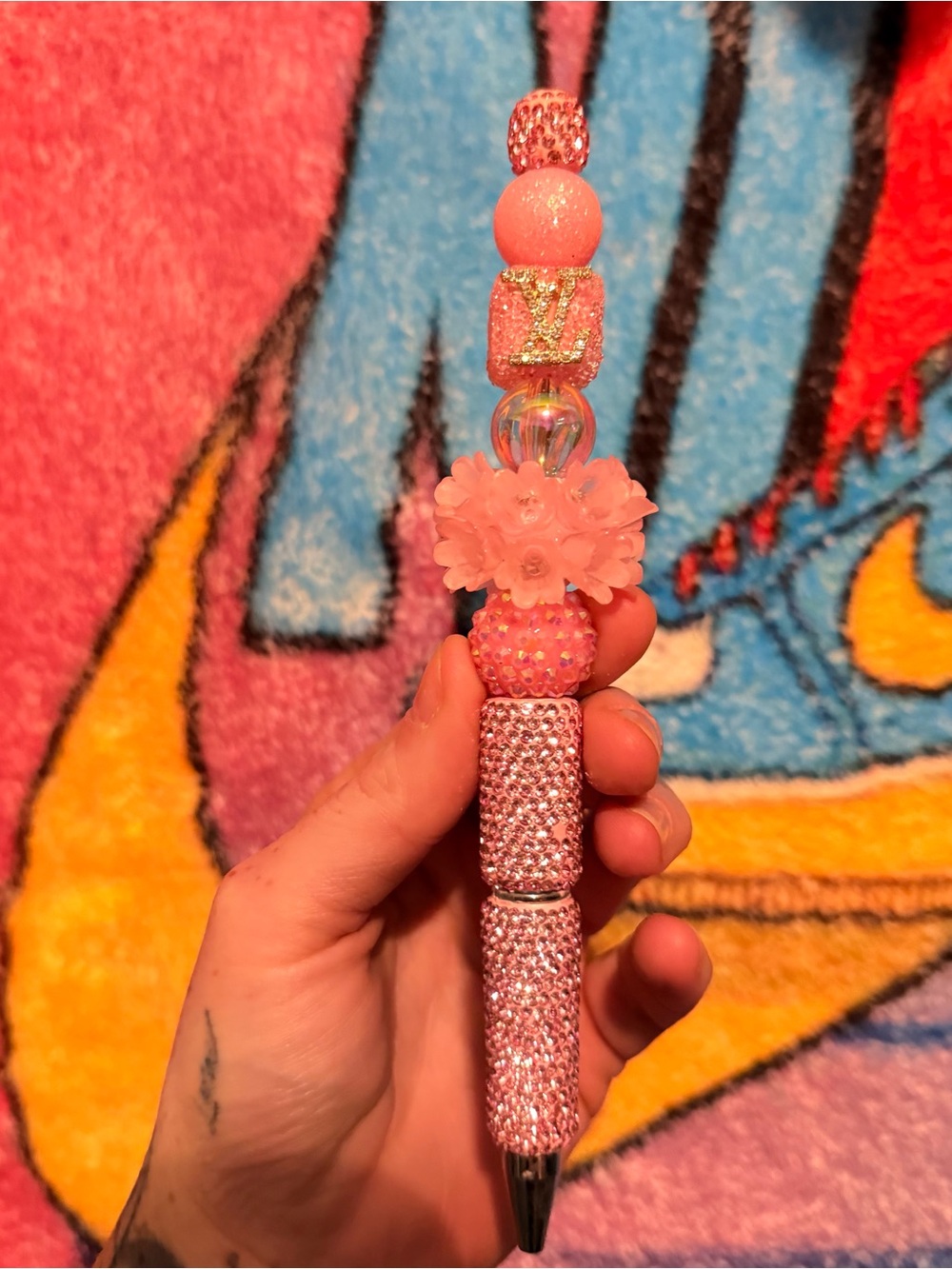 L V inspired crystal flower handmade pen